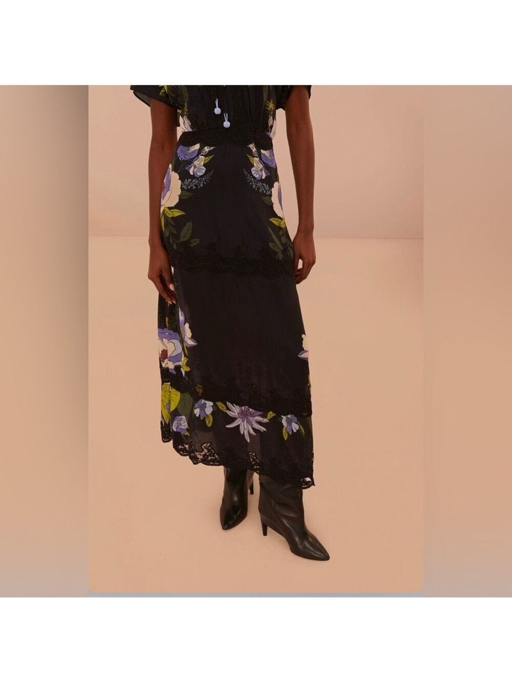 Farm Rio Black Soft Garden Lace Maxi Dress - Picture 2 of 10